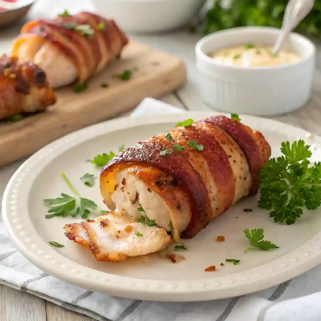Ranch bacon wrapped chicken served crispy and juicy